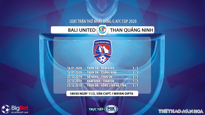 kèo nhà cái, keo nha cai, FOX Sport truc tiep bong da hôm nay, kèo bóng đá, Bali United vs Than Quảng Ninh, lịch thi đấu AFC Cup, bxh afc cup, kèo Bali United, kèo Than Quang Ninh, bong da