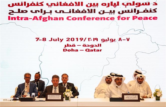 Trong ảnh: Các đại biểu tại vòng đàm phán hòa bình Afghanistan ở Doha, Qatar, ngày 7/7/2019. Ảnh: AFP/ TTXVN