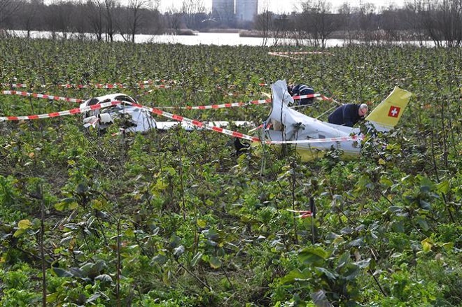 Trong ảnh (tư liệu): Hiện trường một vụ tai nạn máy bay ở Oberhausen-Rheinhausen, Đức ngày 24/1/2018. Ảnh: AFP/TTXVN