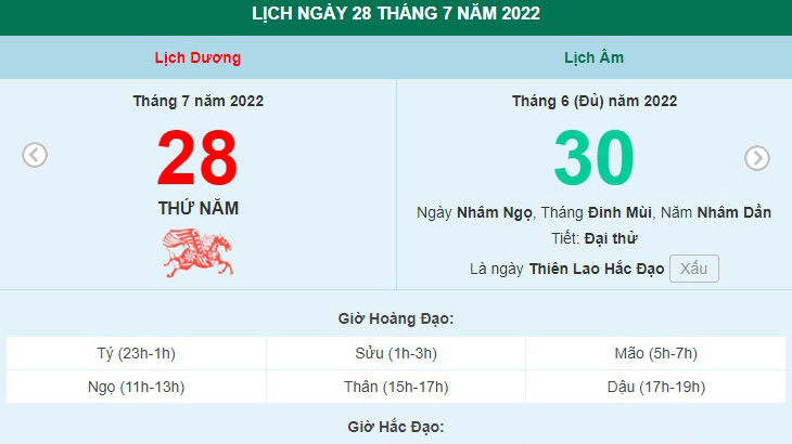 Xem ngày 28 tháng 7 năm 2022 là ngày tốt hay xấu?