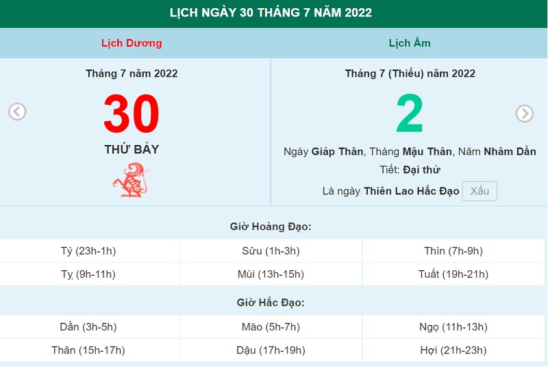 ngày 30 tháng 7 năm 2022, ngày 30/7/2022 tốt hay xấu, lịch âm 2022, lịch vạn niên ngày 30/7/2022, âm lịch hôm nay 29/7, Lịch vạn niên ngày 30 tháng 7, 30/7 ngày tốt