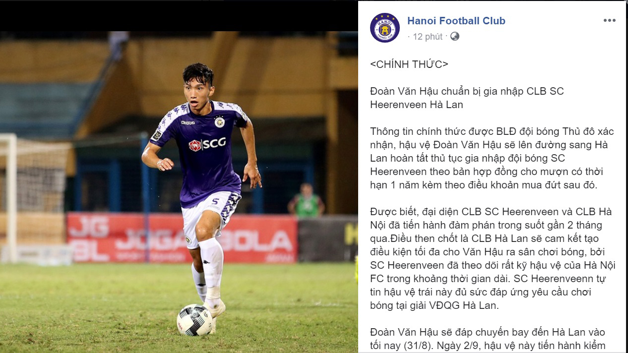 bong da, Đoàn Văn Hậu, Văn Hậu, CLB hà nội, SC Heerenveen, Hà Lan, văn hậu gia nhập Heerenveen, văn hậu tới Heerenveen, văn hậu sang hà lan, giải vô địch hà lan