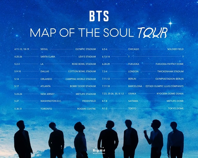 BTS, san bằng doanh số tour, Ariana Grande, Taylor Swift, BTS tour, Map Of The Soul, BTS: Map Of The Soul Tour, BTS 2020