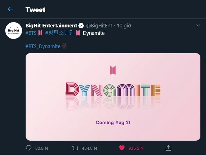 BTS, BTS tin tức, BTS Dynamite, BTS trending, Twitter, Dynamite BTS