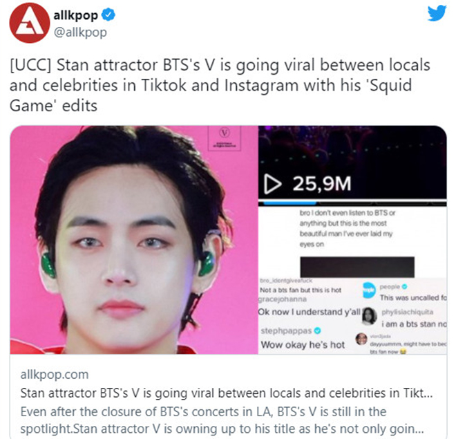 BTS, V BTS, V BTS gây bão trên TikTok, Video Squid Game của V BTS, Jin, Suga, Tin bts