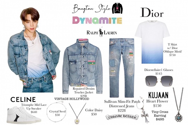 BTS, Jimin, BTS Dynamite, thời trang BTS, denim-on-denim JImin, Jimin denim, phong cách thời trang của BTS, JImin fashion, bts poster dynamite, dynamite bts