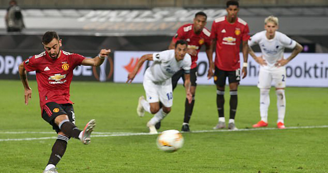 MU 1-0 Copenhagen, Solskjaer ca ngợi cách đá penalty của Bruno Fernandes, Cúp C2, Kết quả Cúp C2, Kết quả Europa League, Bruno Fernandes đá phat đền, Bruno Fernandes, M.U