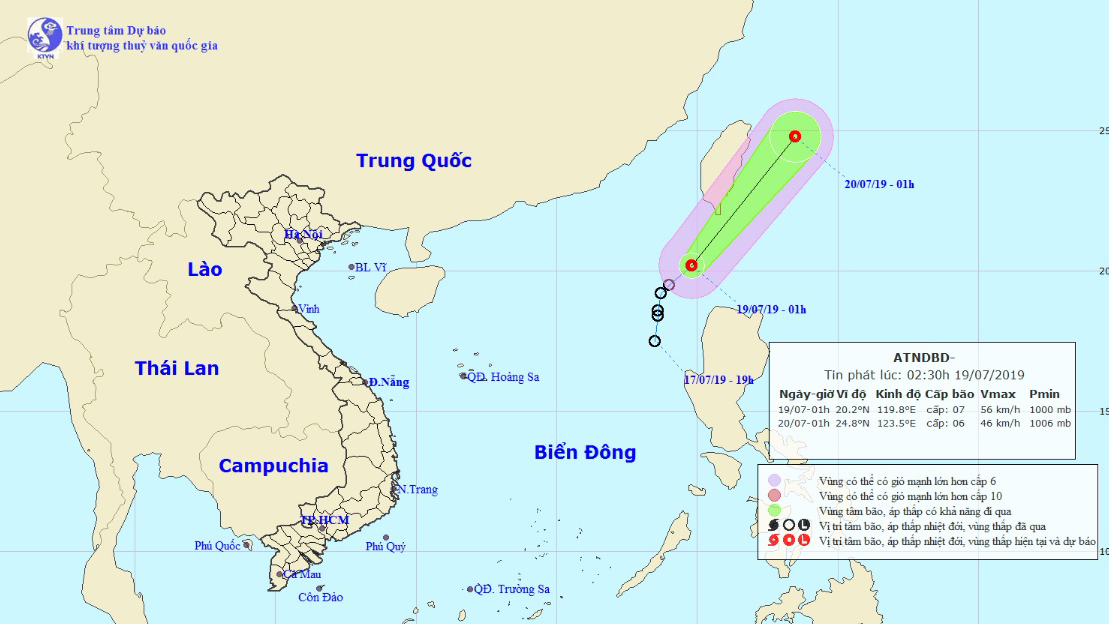 Dự báo thời tiết 19/7: Áp thấp nhiệt đới mạnh giật cấp 9, miền Trung nắng nóng trên 38 độ