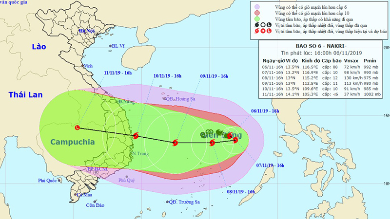 Bão số 6 mạnh giật cấp 15 hướng vào Quảng Ngãi đến Ninh Thuận