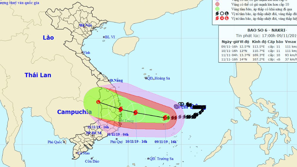 Bão số 6 kết hợp không khí lạnh sẽ đổ bộ đất liền chiều 10/11