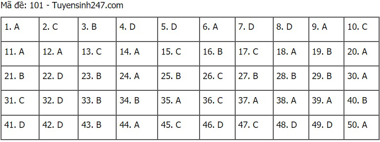 Đáp án Toán, Đáp án môn Toán, Đáp án Toán THPT Quốc gia 2021, Đáp án Toán 2021, Đáp án toán THPT Quốc gia 2021, Đáp án 24 mã đề môn Toán, Đáp án Toán tất cả mã đề