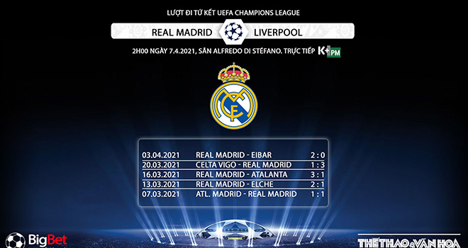 Trực tiếp bóng đá cúp C1: Real Madrid vs Liverpool. K+, K+PM. Trực tiếp Real Madrid vs Liverpool. Tứ kết lượt đi Cúp C1 châu Âu Champions League. Xem Real Madrid